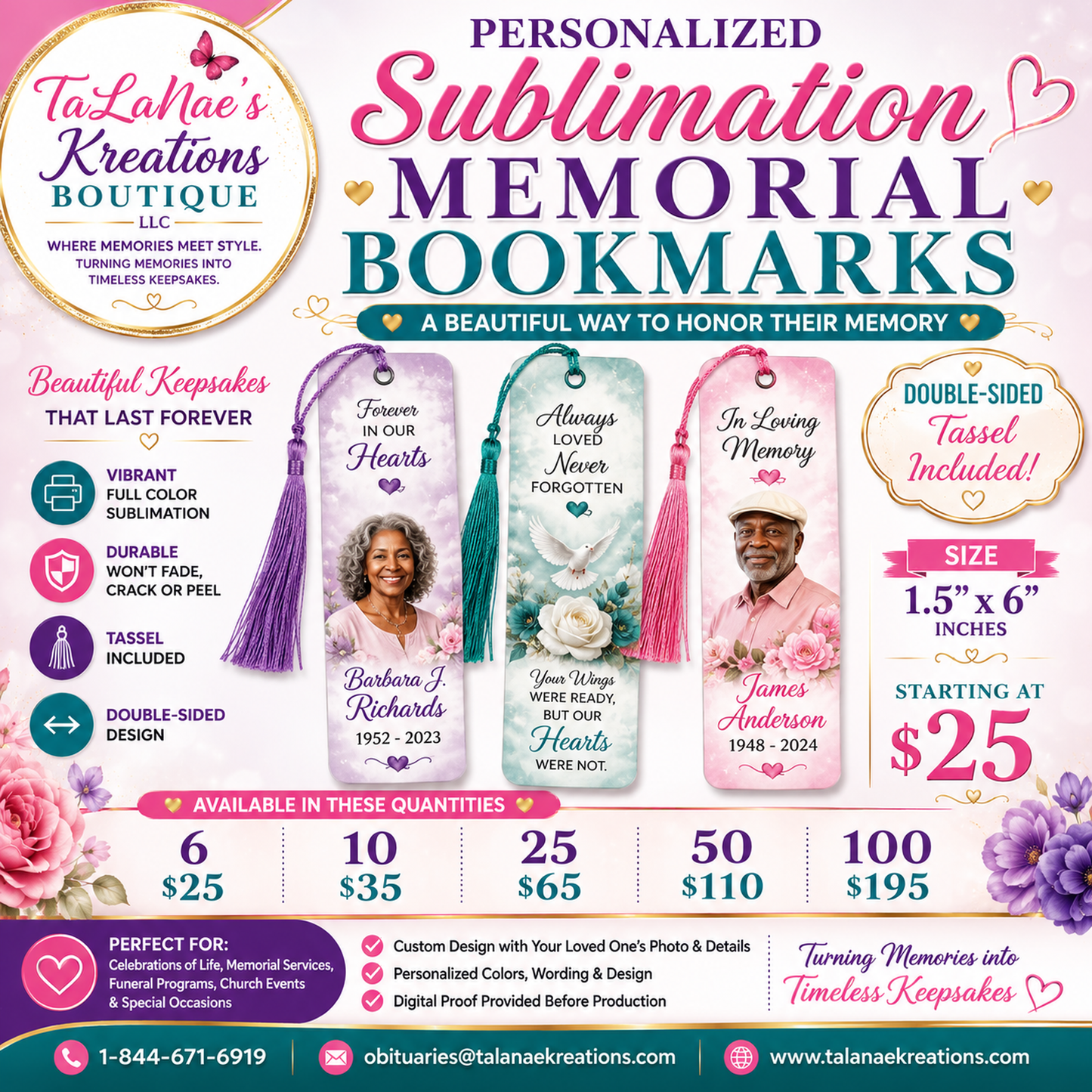 Personalized Sublimation Memorial Bookmarks