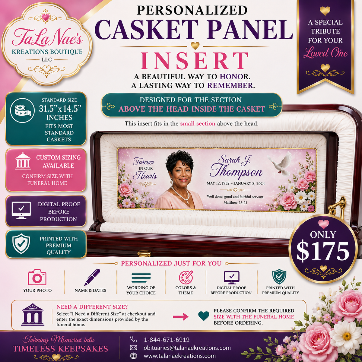 Custom Memorial Casket Panel Insert