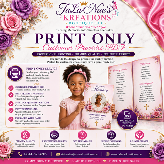 Funeral Program Print Only (Customer provides PDF file)