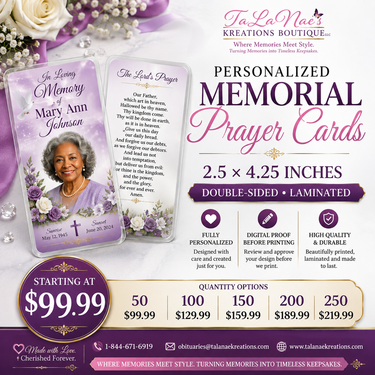 Custom Memorial Prayer Cards – Personalized Laminated Keepsakes