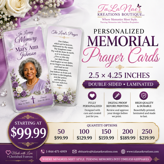 Custom Memorial Prayer Cards – Personalized Laminated Keepsakes