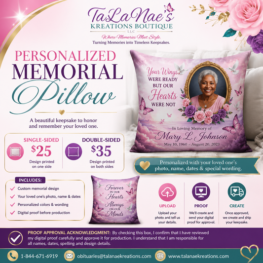 Custom Memorial Pillow – Personalized Photo Tribute Keepsake